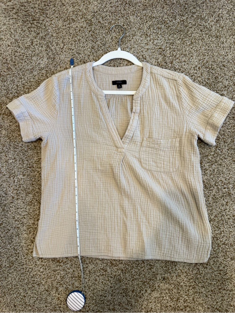 J. Crew Neutral Beige Short-Sleeve Cotton Gauze Top - Picture 7 of 8